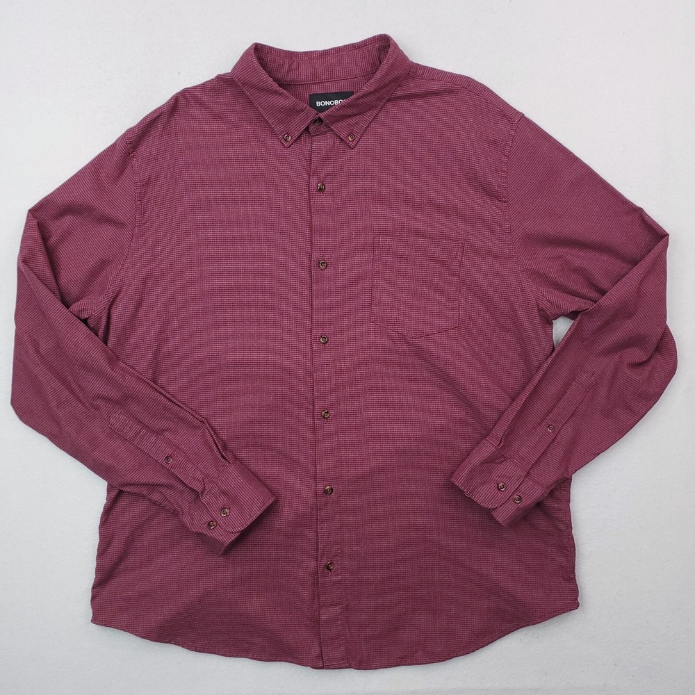 Bonobos Shirt Mens XXL Purple Flannel Micro Houndstooth Slim Fit Lightweight